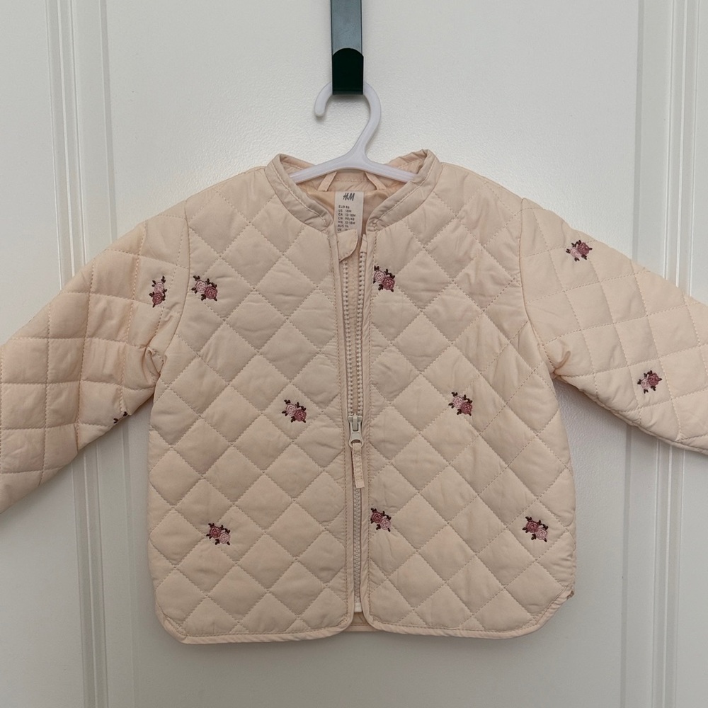 H&M Cream Quilted Jacket with Pink Embroidery